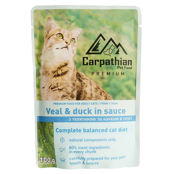 Carpathian Телятина з качкою в соусі 100 г, корм для кішок 141364 фото