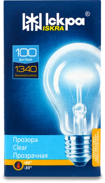 Лампа розжарювання Іскра 100 Вт А55 Е27 прозора 3647 фото