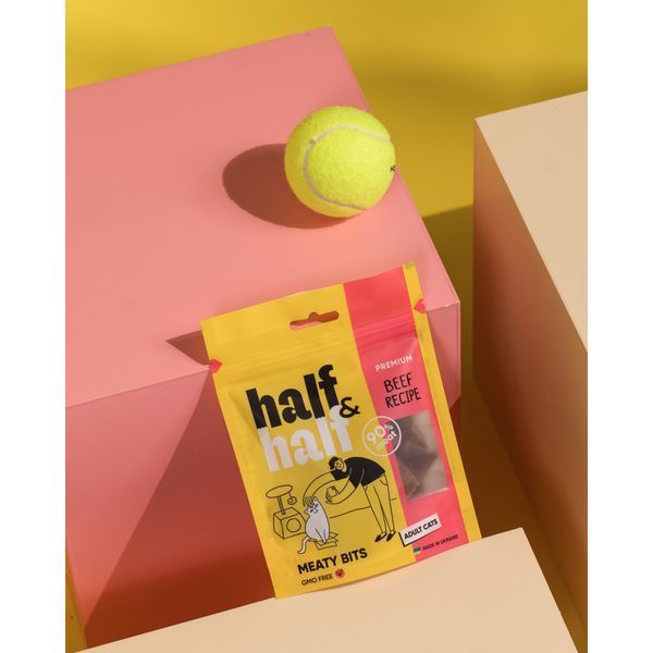 Ласощі Half & Half м'ясні шматочки для котів із яловичиною, 50 г 31861 фото