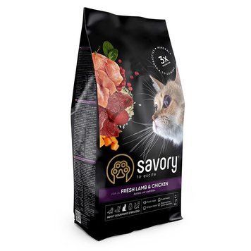 Корм SAVORY сухий для стерилізованих котів зі свіжим ягням та куркою 2 кг 30112 фото