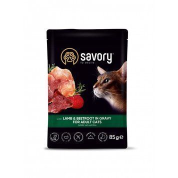 Пауч SAVORY для дорослих котів з ягням та буряком у соусі 85 г 20123 фото