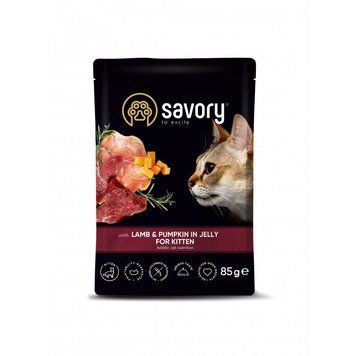 Пауч SAVORY для кошенят з ягням та гарбузом у желе 85 г 20086 фото