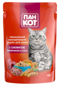 Пан Кіт Яловичина в соусі 100 г, корм для кішок 141029 фото